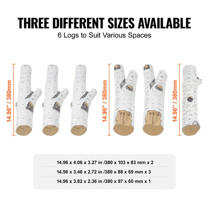 6 Stück groß mit Birkenscheiten, gasbefeuertes Keramik-Brennholz für den Kamin, hitzebeständige Brennholzscheite, gasrealistisches Brennholz, stapelbare Brennholzzweige für den gasbefeuerten Herd, Feuerschale drinnen oder draußen