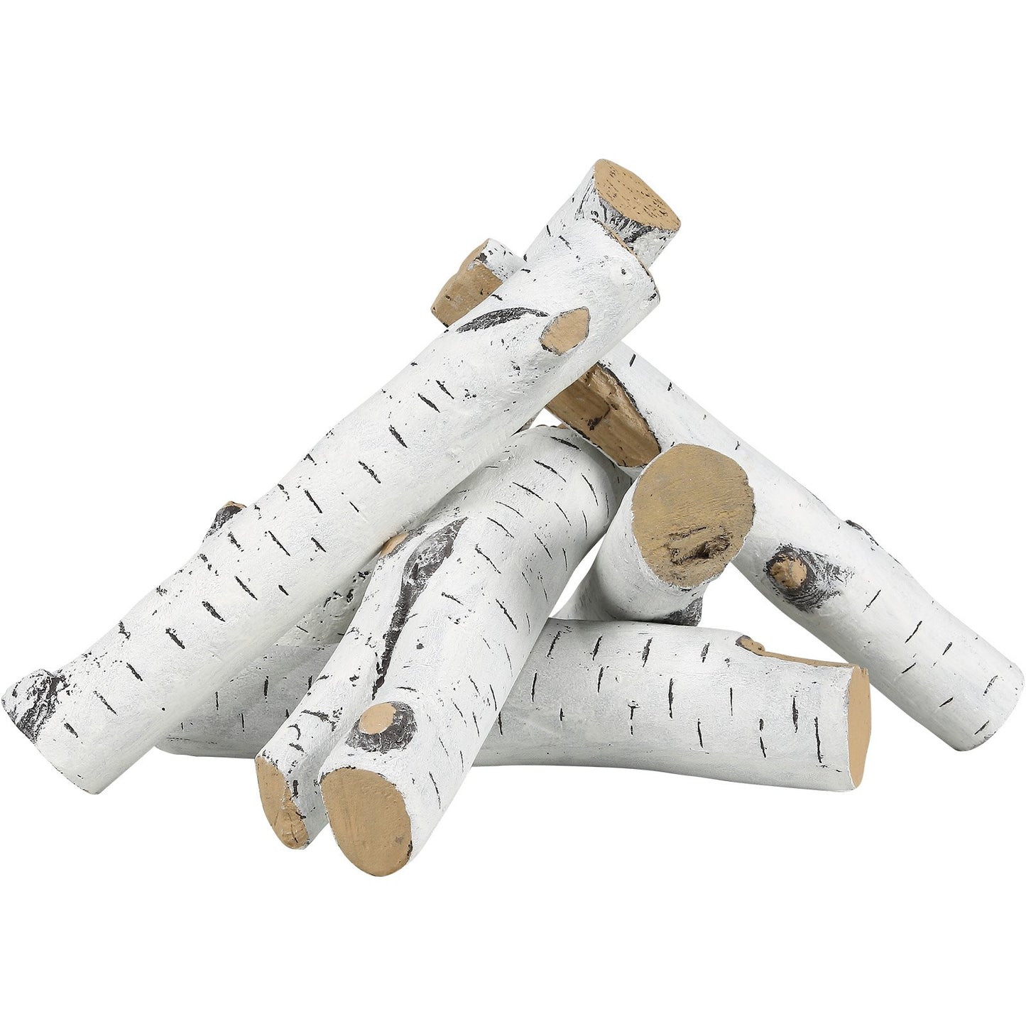 6 Stück groß mit Birkenscheiten, gasbefeuertes Keramik-Brennholz für den Kamin, hitzebeständige Brennholzscheite, gasrealistisches Brennholz, stapelbare Brennholzzweige für den gasbefeuerten Herd, Feuerschale drinnen oder draußen