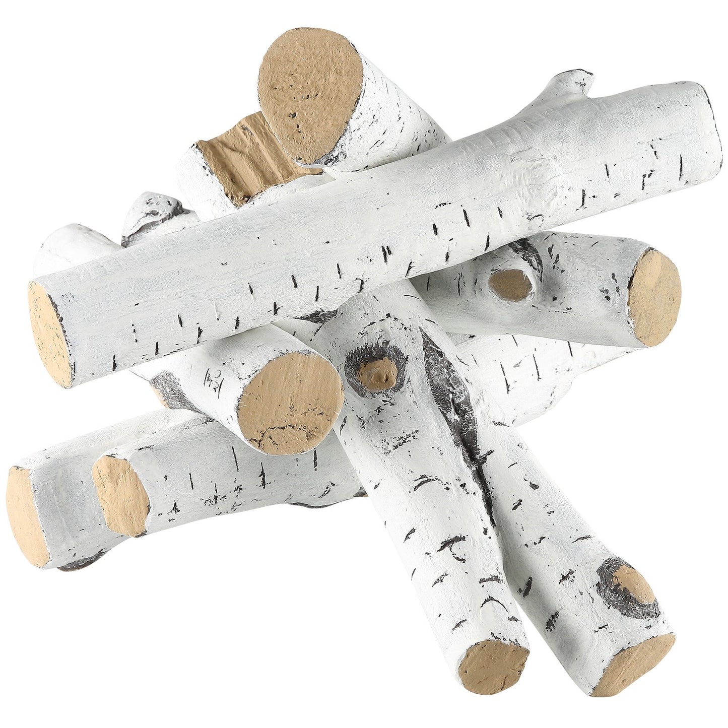 6 Stück groß mit Birkenscheiten, gasbefeuertes Keramik-Brennholz für den Kamin, hitzebeständige Brennholzscheite, gasrealistisches Brennholz, stapelbare Brennholzzweige für den gasbefeuerten Herd, Feuerschale drinnen oder draußen