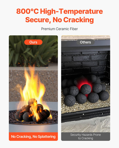 Ceramic Fire Balls, 3 Inch 15 Pcs Round Fire Stones, Reusable Lava Rocks Indoor and Outdoor Use, Decorative Fire Pit Rocks for Propane/Gas Fireplace, Stove, Courtyard, Camping, Black