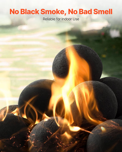 Ceramic Fire Balls, 3 Inch 15 Pcs Round Fire Stones, Reusable Lava Rocks Indoor and Outdoor Use, Decorative Fire Pit Rocks for Propane/Gas Fireplace, Stove, Courtyard, Camping, Black