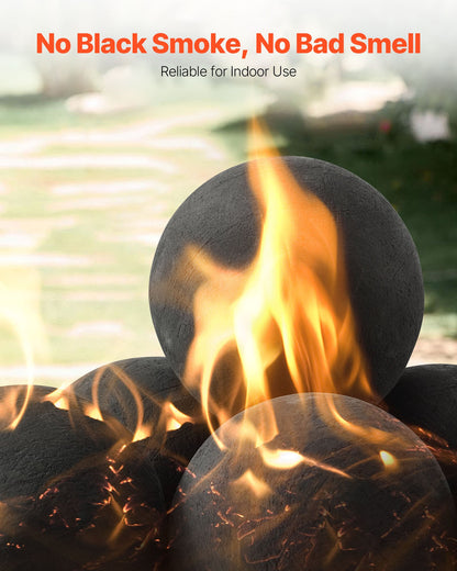 Ceramic Fire Balls, 5 Inch 6 Pcs Round Fire Stones, Reusable Lava Rocks Indoor and Outdoor Use, Decorative Fire Pit Rocks for Propane/Gas Fireplace, Stove, Courtyard, Camping, Black