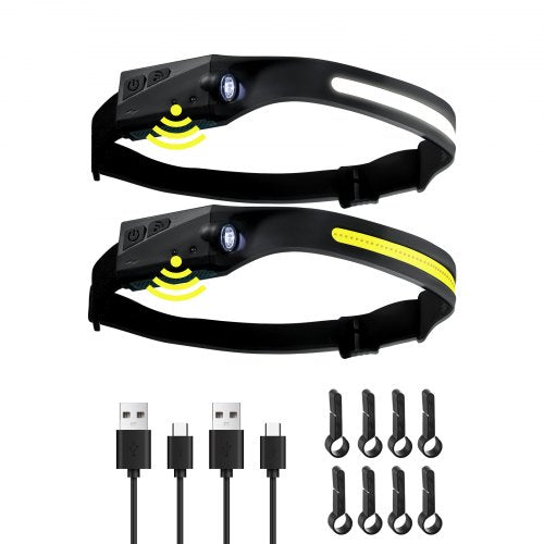 2PCS Rechargeable Headlamp, 350 lumens 230° Wide Beam, 6 Lighting Modes IPX4 Waterproof LED Head Lamp, with Motion Sensor for Camping, Hiking, Running, Repairing, Fishing, Cycling