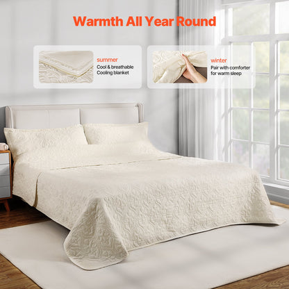 King Quilt Set, 3-Piece Lightweight Comforter, Cotton King Size Quilt Bedding Set, Beige Bedspreads with 1 Quilt and 2 Pillow Shams, Lightweight Bedspread Coverlet Bedding Set, for All Season
