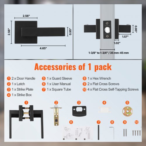 Passagedörrhandtag 1-pack mattsvart dörrhandtag för invändig vändbar spak