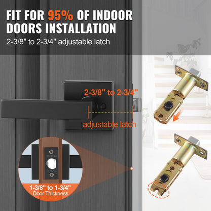 Passage Door Handle, 1 Pack Matte Black Door Lever, Left or Right Handing Reversible Lever Non-Locking, 45° Rotation to Open, Universal Square Interior for Hallways, Closets, Meeting Spaces