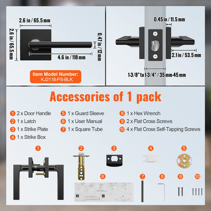 Durchgangstürgriff 5er-Pack mattschwarzer Türgriff Innenbereich Wendehebel