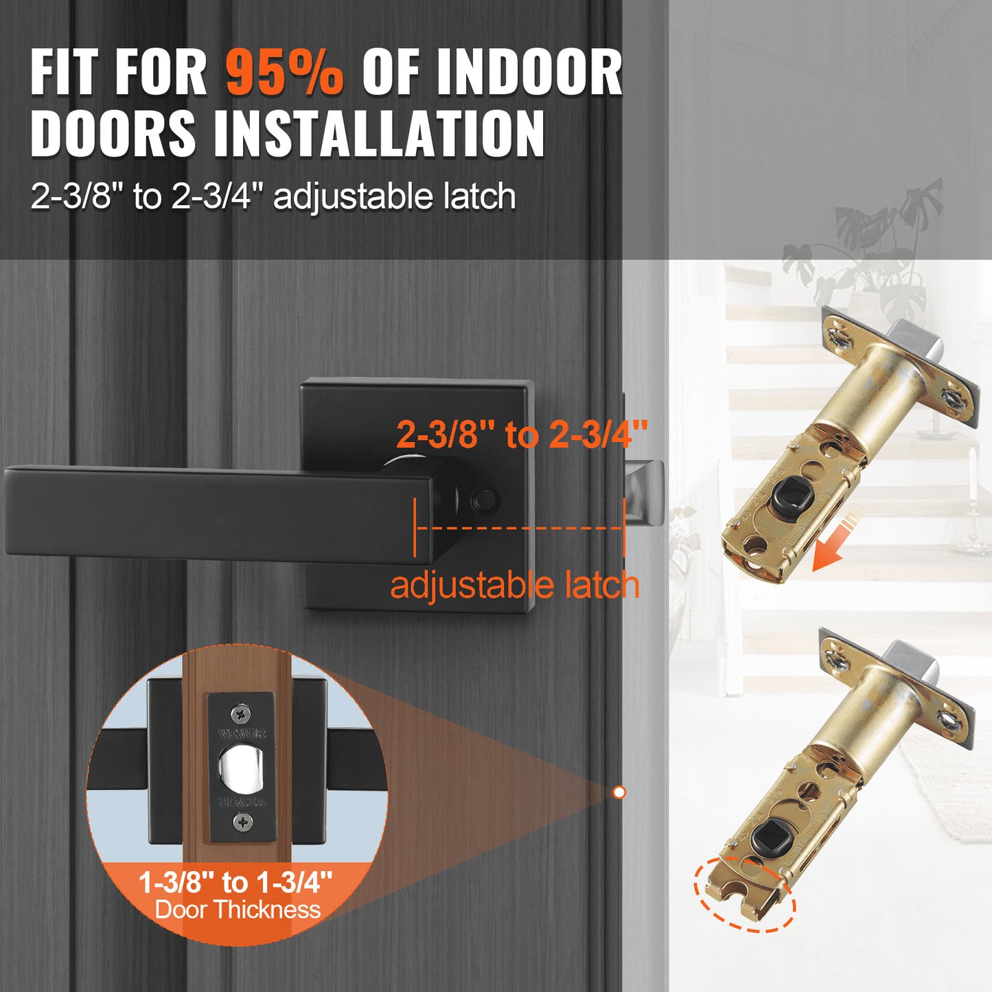Passage Door Handle, 5 Pack Matte Black Door Lever, Left or Right Handing Reversible Lever Non-Locking, 45° Rotation to Open, Universal Square Interior for Hallways, Closets, Meeting Spaces