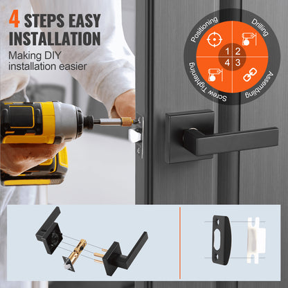 Passage Door Handle, 5 Pack Matte Black Door Lever, Left or Right Handing Reversible Lever Non-Locking, 45° Rotation to Open, Universal Square Interior for Hallways, Closets, Meeting Spaces
