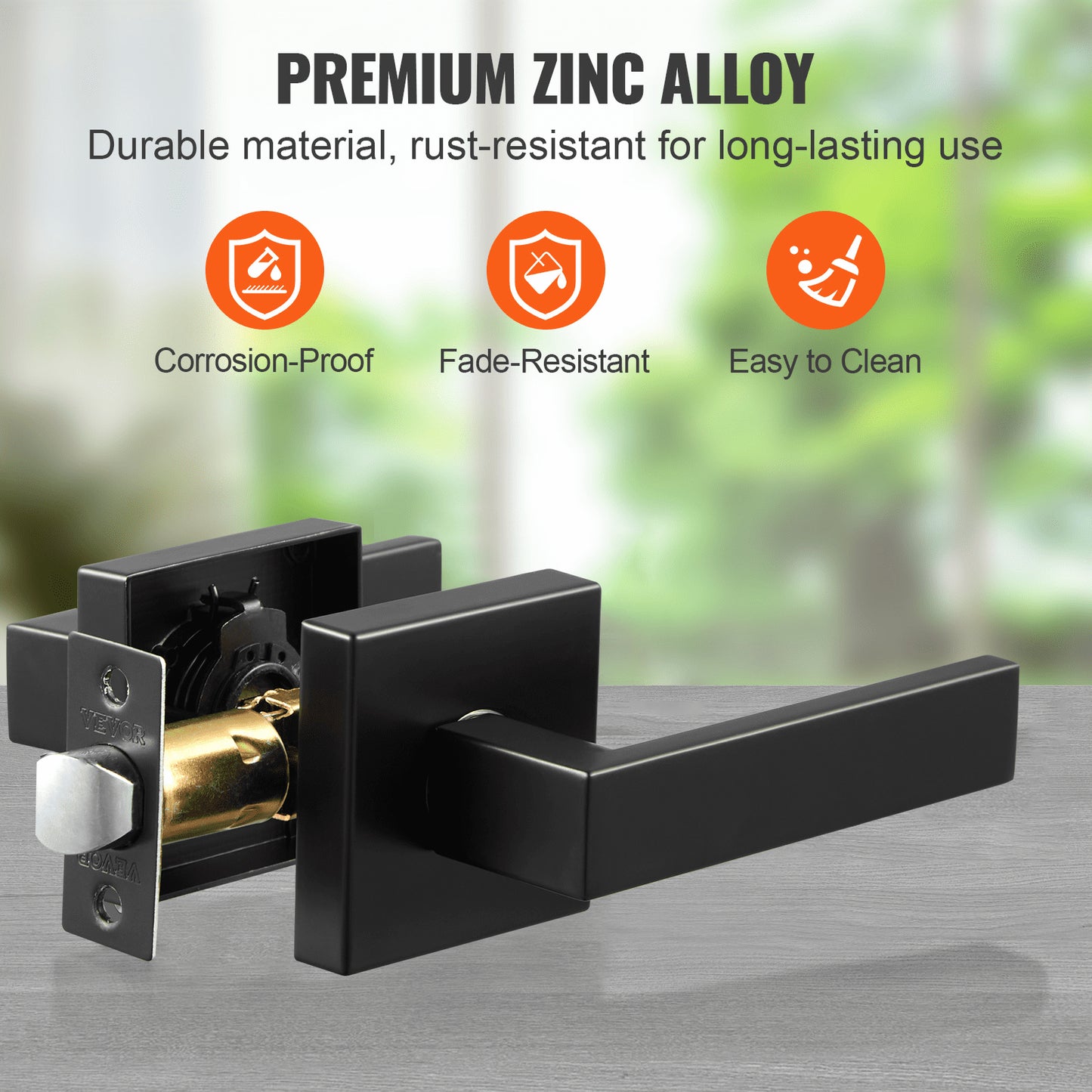 Passage Door Handle, 5 Pack Matte Black Door Lever, Left or Right Handing Reversible Lever Non-Locking, 45° Rotation to Open, Universal Square Interior for Hallways, Closets, Meeting Spaces
