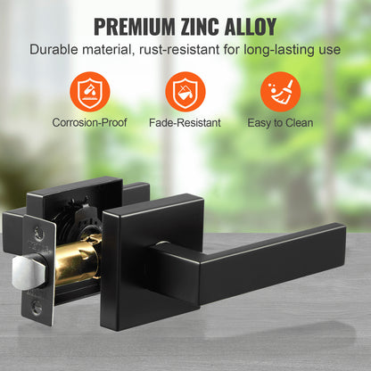 Passage Door Handle, 5 Pack Matte Black Door Lever, Left or Right Handing Reversible Lever Non-Locking, 45° Rotation to Open, Universal Square Interior for Hallways, Closets, Meeting Spaces