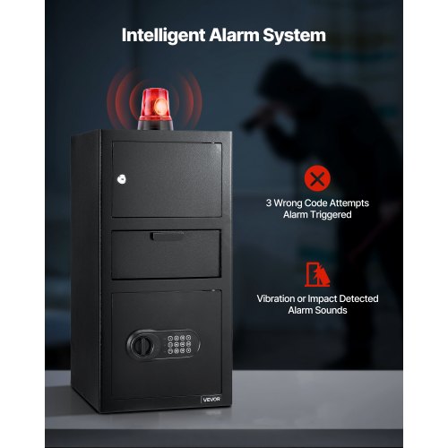 3,6 kubikfot kassaskåp, stor kapacitet med framstycke och digital knappsats, kraftigt 3-vånings kassaskåp med reservnycklar för kontanter, bankkvitto, smycken, dokument, sedlar, svart |  EU