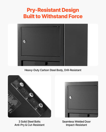 3.6 Cubic Feet Drop Safe, Large Capacity Front Drop Slot Safe Box with Digital Keypad, Heavy Duty 3 Tiers Cash Depository Box with Spare Keys for Cash, Bank Slip, Jewelry, Document, Bill, Black
