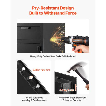 1,2 kubikfot kassaskåp, stor kapacitet med framstycke och digital knappsats, kraftigt kassaskåp med 2 våningar och reservnycklar för kontanter, bankkvitto, smycken, dokument, sedlar, svart |  EU