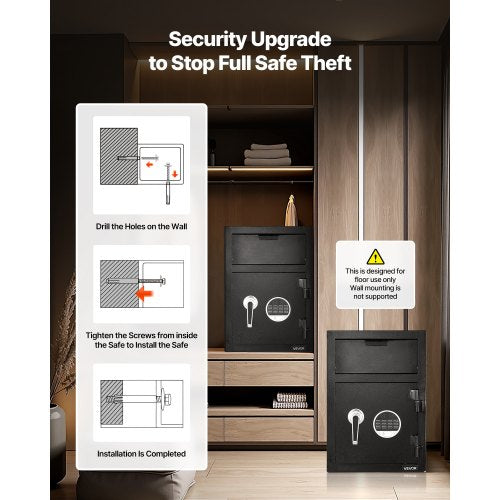 1,2 kubikfot kassaskåp, stor kapacitet med framstycke och digital knappsats, kraftigt kassaskåp med 2 våningar och reservnycklar för kontanter, bankkvitto, smycken, dokument, sedlar, svart |  EU