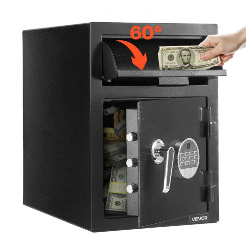 1,2 kubikfot kassaskåp, stor kapacitet med framstycke och digital knappsats, kraftigt kassaskåp med 2 våningar och reservnycklar för kontanter, bankkvitto, smycken, dokument, sedlar, svart |  EU