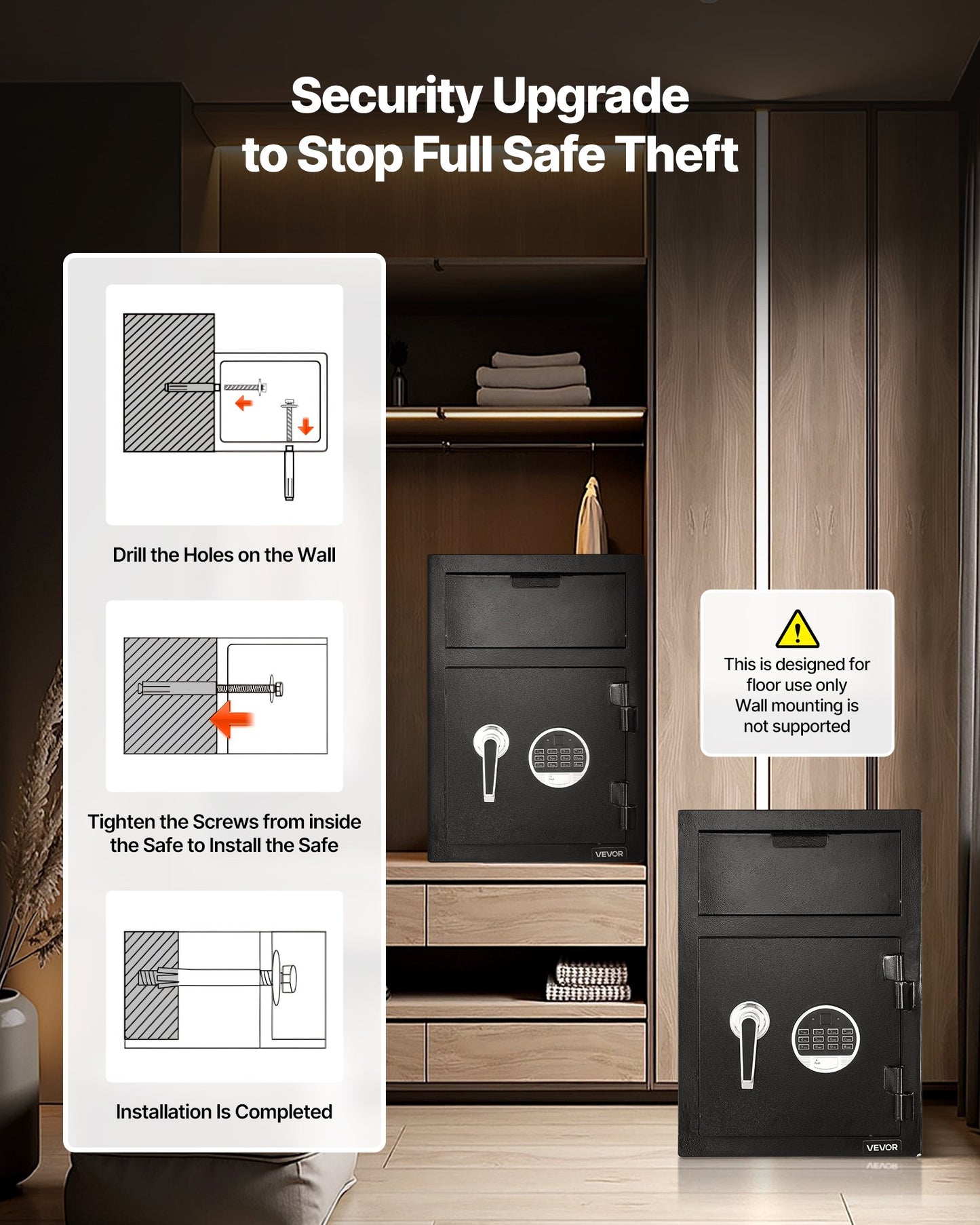 1.2 Cubic Feet Drop Safe, Large Capacity Front Drop Slot Safe Box with Digital Keypad, Heavy Duty 2 Tiers Cash Depository Box with Spare Keys for Cash, Bank Slip, Jewelry, Document, Bill, Black