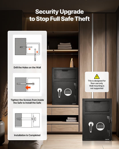 1.2 Cubic Feet Drop Safe, Large Capacity Front Drop Slot Safe Box with Digital Keypad, Heavy Duty 2 Tiers Cash Depository Box with Spare Keys for Cash, Bank Slip, Jewelry, Document, Bill, Black