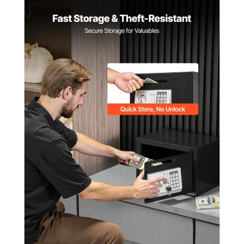 0,6 kubikfot kassaskåp, kassaskåp med lösenord och vred, kraftigt kompakt kassaskåp med lås framtill för kontanter, bankkvitton, smycken, dokument, sedlar, svart |  EU