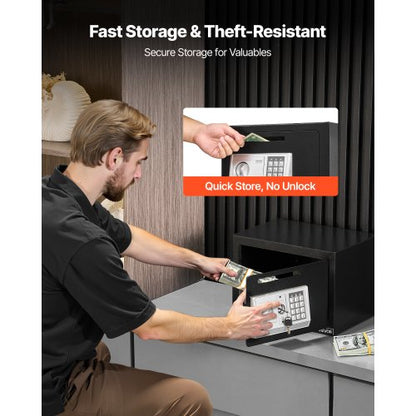 0,6 kubikfot kassaskåp, kassaskåp med lösenord och vred, kraftigt kompakt kassaskåp med lås framtill för kontanter, bankkvitton, smycken, dokument, sedlar, svart |  EU