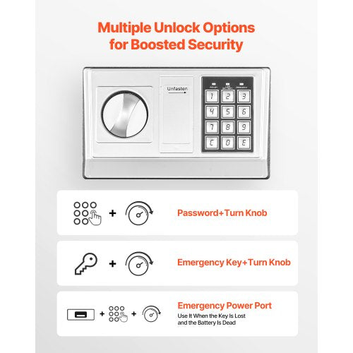 0,6 kubikfot kassaskåp, kassaskåp med lösenord och vred, kraftigt kompakt kassaskåp med lås framtill för kontanter, bankkvitton, smycken, dokument, sedlar, svart |  EU