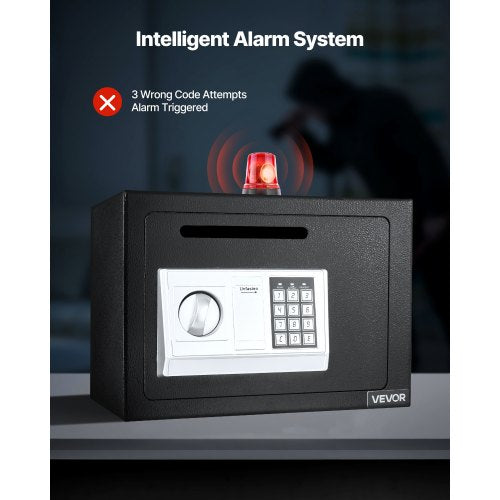 0,6 kubikfot kassaskåp, kassaskåp med lösenord och vred, kraftigt kompakt kassaskåp med lås framtill för kontanter, bankkvitton, smycken, dokument, sedlar, svart |  EU