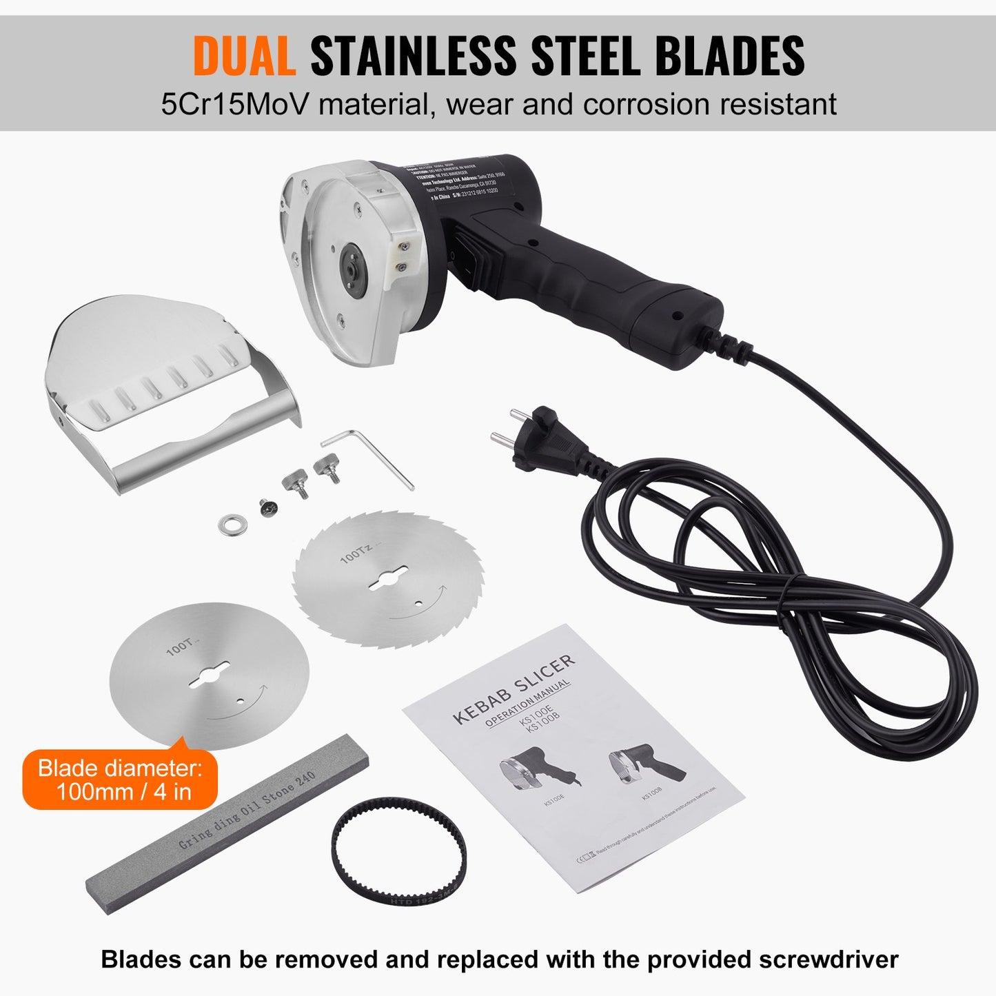 Elektrisk shawarmakniv Turkisk Doner Kebab köttgyroskärare med 2 blad