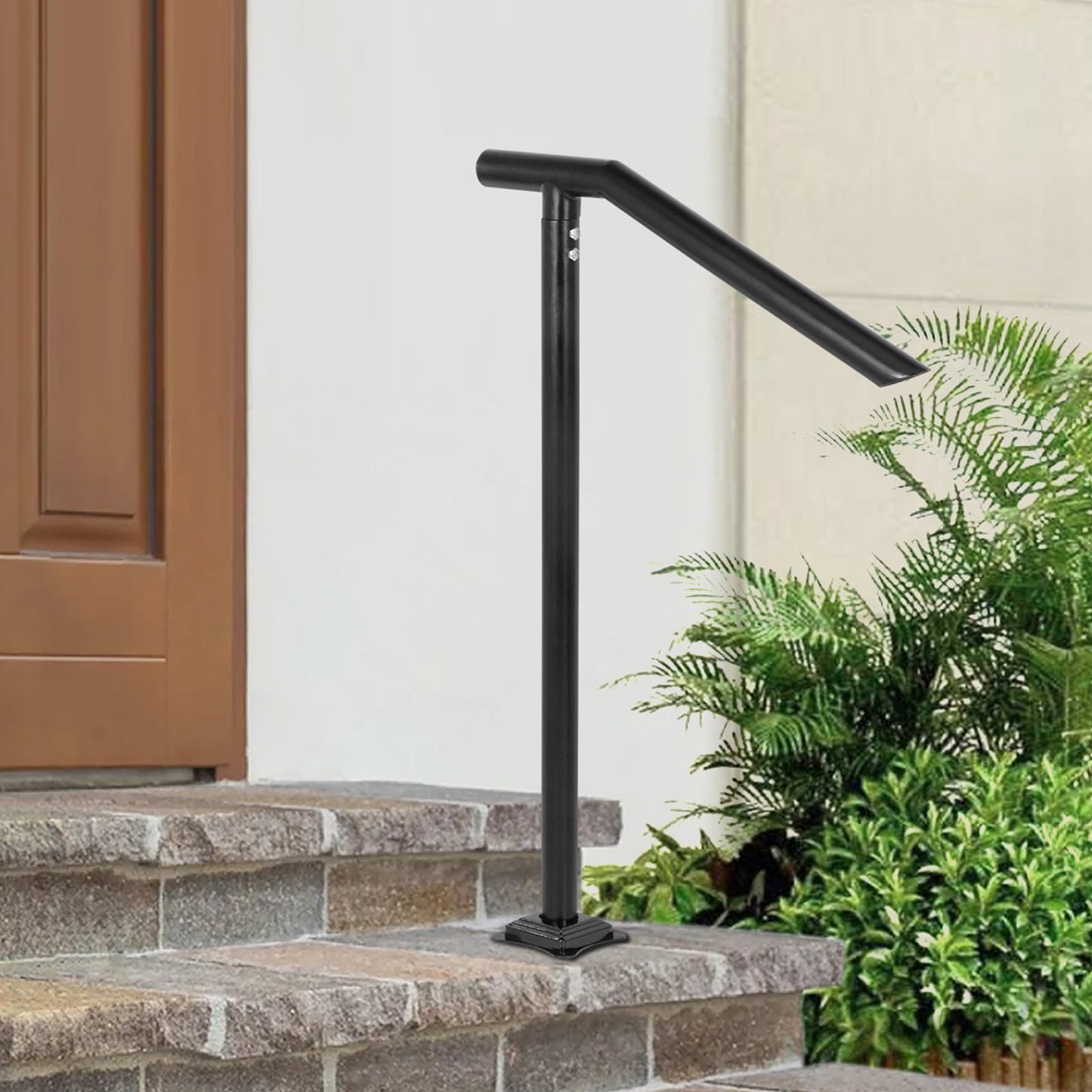 3Ft Step Railing, Iron Stair Handrail Floor Mounted Sturdy Black Arched Handrails for Outdoor Indoor Steps Fits 2 to 3 Steps