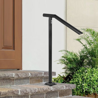 3Ft Step Railing, Iron Stair Handrail Floor Mounted Sturdy Black Arched Handrails for Outdoor Indoor Steps Fits 2 to 3 Steps