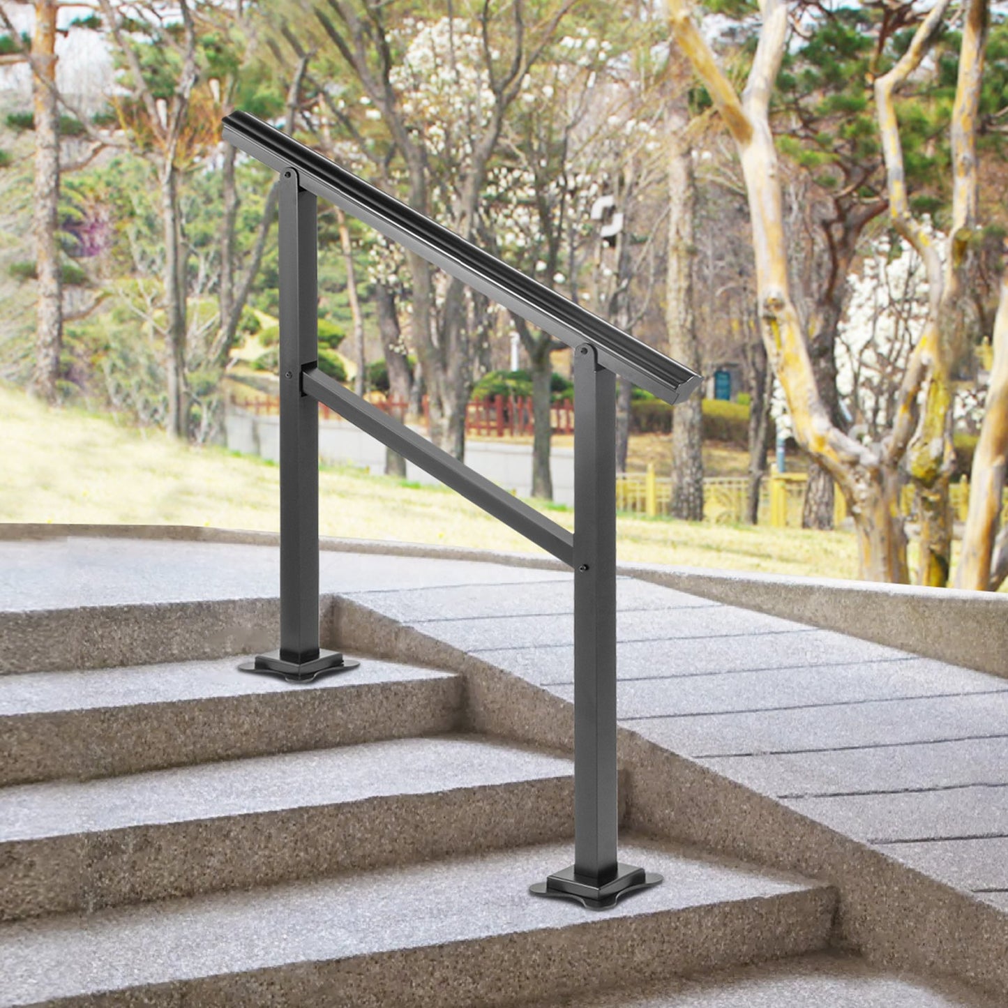 Outdoor Handrail 165LBS Load Handrail Outdoor Stairs Aluminum Stair Handrail 36 x 35" Outdoor Stair Railing Transitional Range from 0 to 30° Staircase Handrail Fits 2-3 Steps with Screw Kit