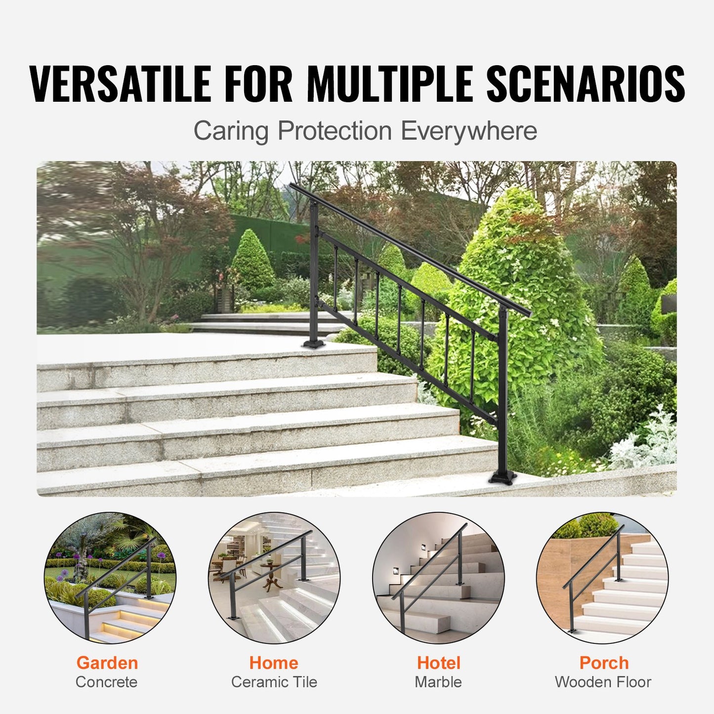 Outdoor Handrail 165LBS Load Handrail Outdoor Stairs Aluminum Stair Handrail 60 x 35" Outdoor Stair Railing Transitional Range from 0 to 30° Staircase Handrail Fits 4-5 Steps with Screw Kit