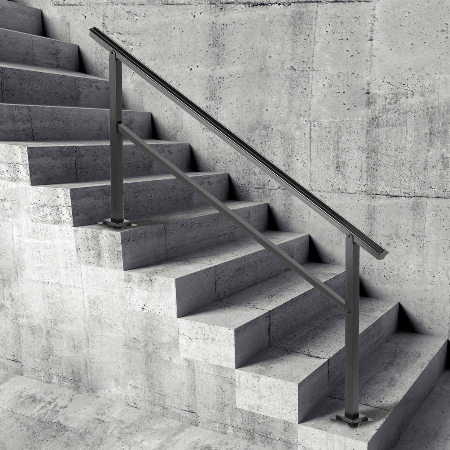 Outdoor Handrail 165LBS Load Handrail Outdoor Stairs Aluminum Stair Handrail 60 x 35" Outdoor Stair Railing Transitional Range from 0 to 30° Staircase Handrail Fits 4-5 Steps with Screw Kit