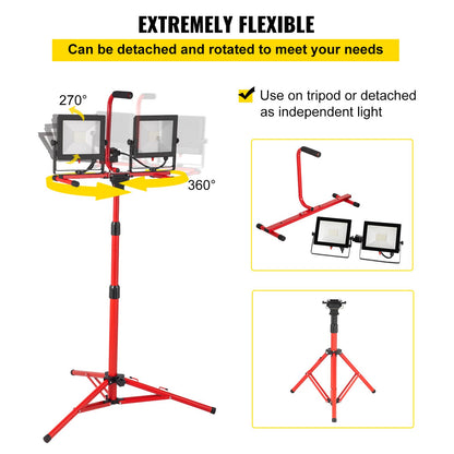 LED Work Light with Stand, 10000 Lumen Dual-head LED Work Light with 27.6\"-68.1\" Adjustable and Foldable Tripod Stand, IP65 Waterproofed LED Tripod Work Light, with 5000 Kelvin Color Temperatu