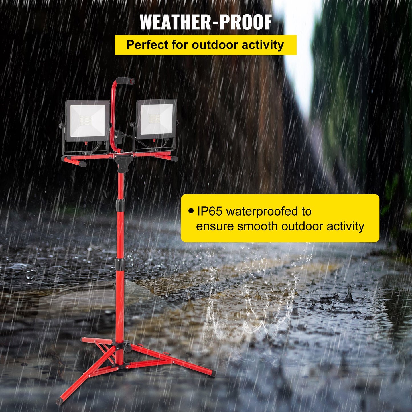 LED Work Light with Stand, 20000 Lumen Dual-head LED Work Light with 27.6\"-68.1\" Adjustable and Foldable Tripod Stand, IP65 Waterproofed LED Tripod Work Light, with 5000 Kelvin Color Temperatu