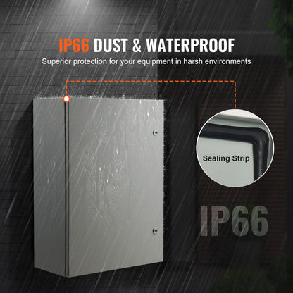 Steel Electrical Box, 27.6 x 19.7 x 9.8 in, Cold Rolled Steel Electrical Enclosure Box, Wall-Mounted Outdoor Electronic Equipment Enclosure with Mounting Plate, Hinges, Lock, IP66 Waterproof