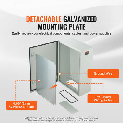 Steel Electrical Box, 27.6 x 19.7 x 9.8 in, Cold Rolled Steel Electrical Enclosure Box, Wall-Mounted Outdoor Electronic Equipment Enclosure with Mounting Plate, Hinges, Lock, IP66 Waterproof