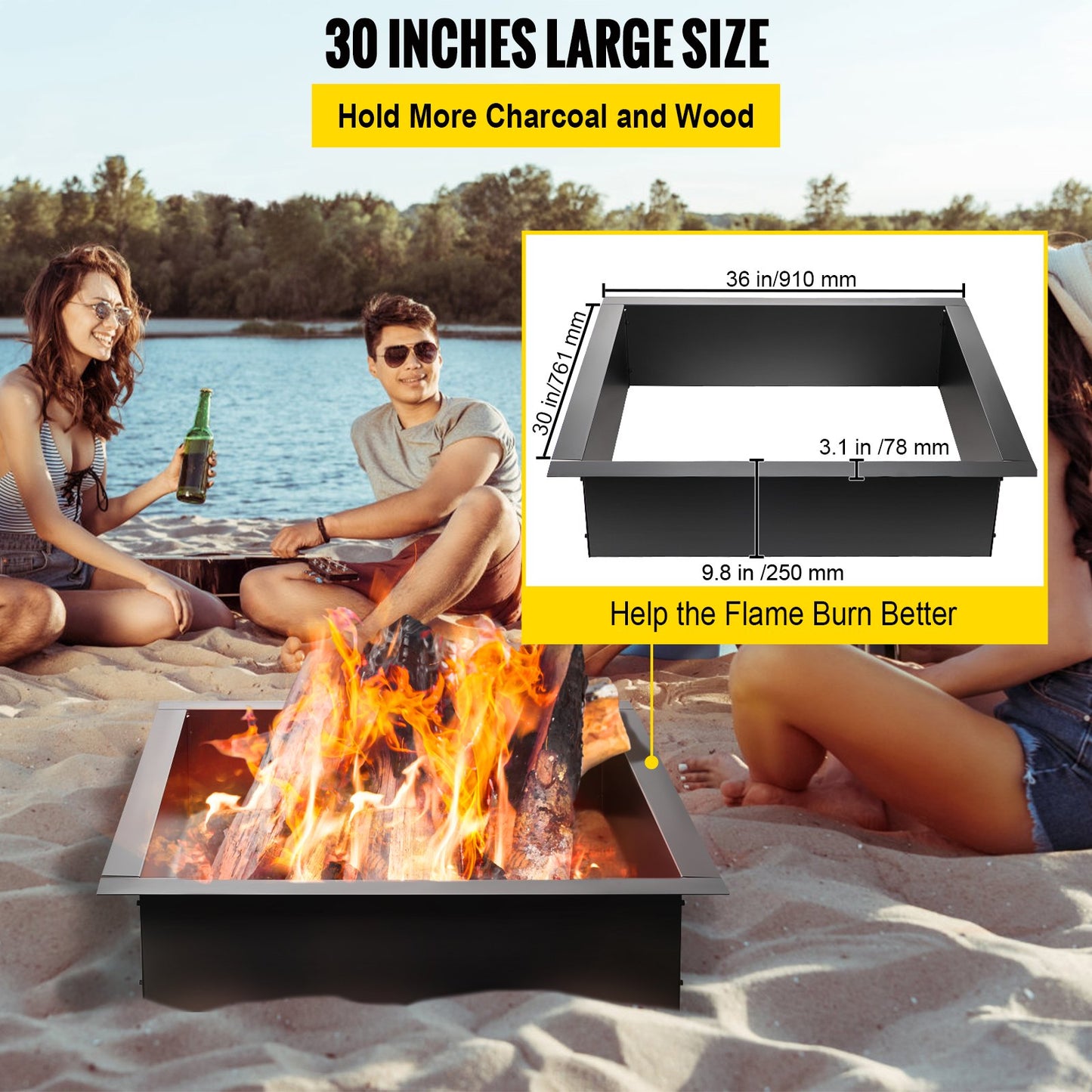 Fire Pit Ring, 36-inch Outer/30-inch Inner Diameter Fire Pit Insert, 1.5mm Thickness Fire Ring, DIY Steel Ring with Pliers in the Ground Fire Pit Liner for Outdoor, Patio, Backyard