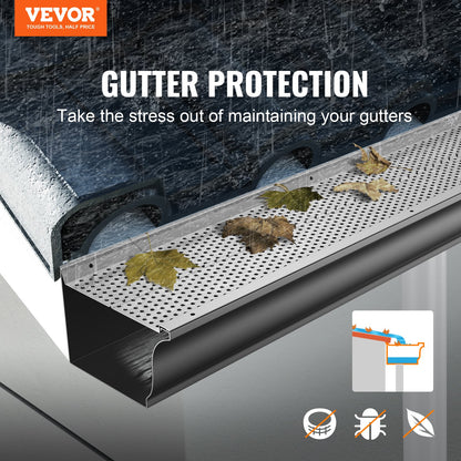 Gutter guard, 152 mm width, aluminum leaf filter Do-it-yourself gutter guard, 52 pcs 528 cm total length, 4 mm hole diameter and 0.5 mm thick Raptor gutter guards Fits all roof or gutter types