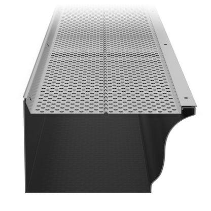 Gutter guard, 152 mm width, aluminum leaf filter Do-it-yourself gutter guard, 52 pcs 528 cm total length, 4 mm hole diameter and 0.5 mm thick Raptor gutter guards Fits all roof or gutter types