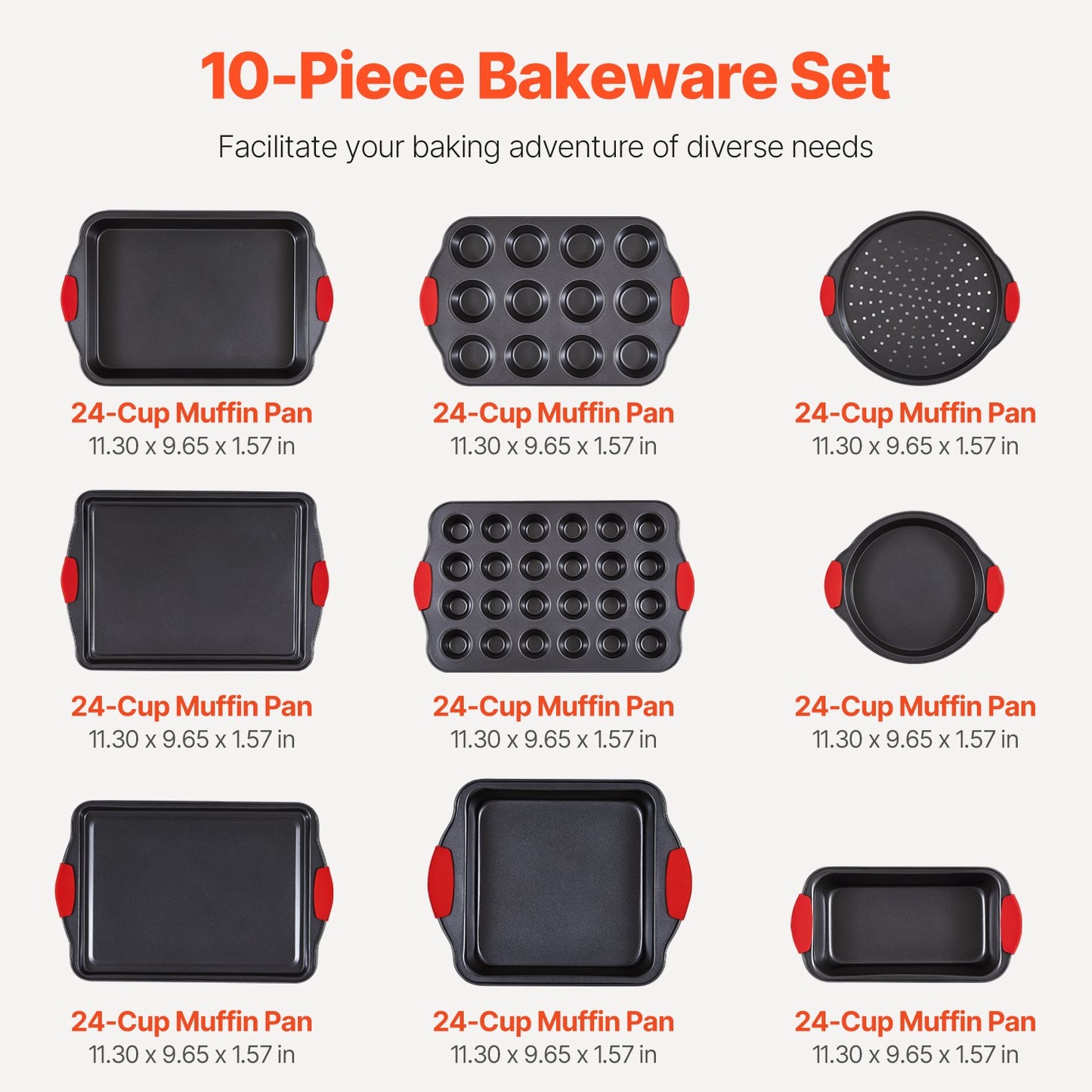 Baking tray set 10-piece nonstick carbon steel set with silicone handle