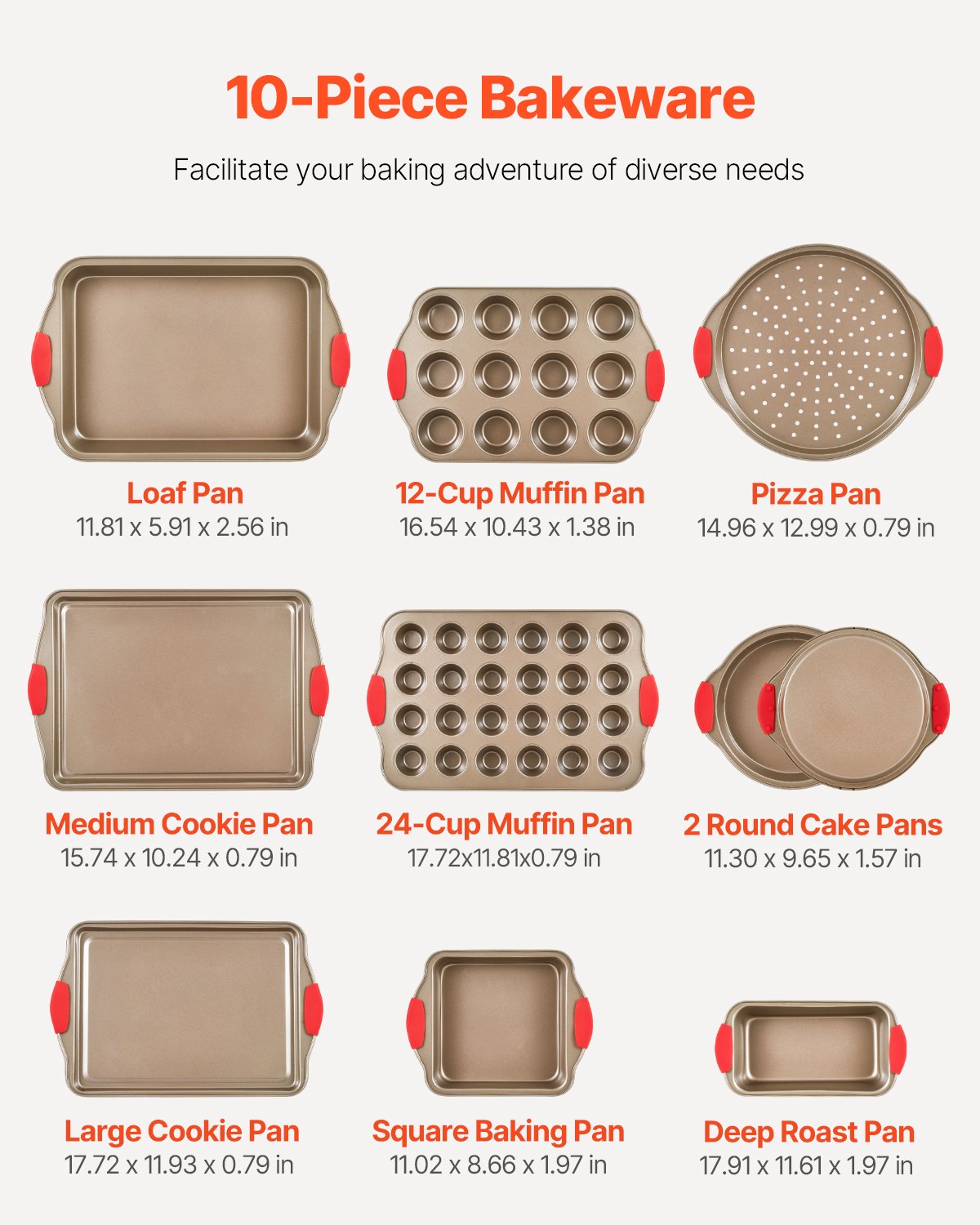 Baking tray set 10-piece nonstick carbon steel set with silicone handle