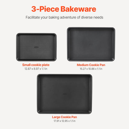 Baking tray set 3-piece nonstick carbon steel set with silicone handle