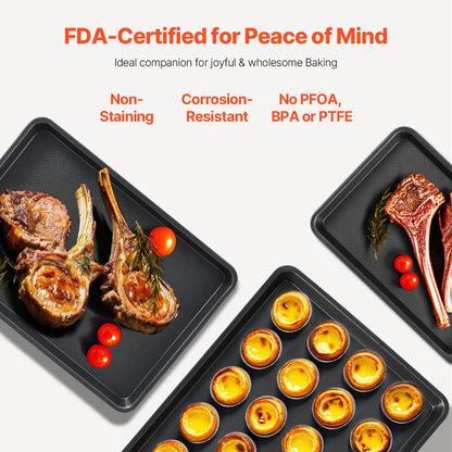 Baking tray set 3-piece nonstick carbon steel set with silicone handle