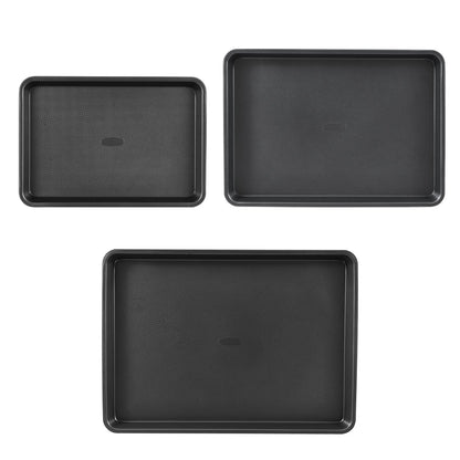 Baking tray set 3-piece nonstick carbon steel set with silicone handle