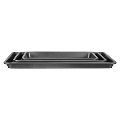 Baking tray set 3-piece nonstick carbon steel set with silicone handle