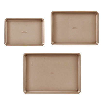 Baking tray set 3-piece nonstick carbon steel set with silicone handle