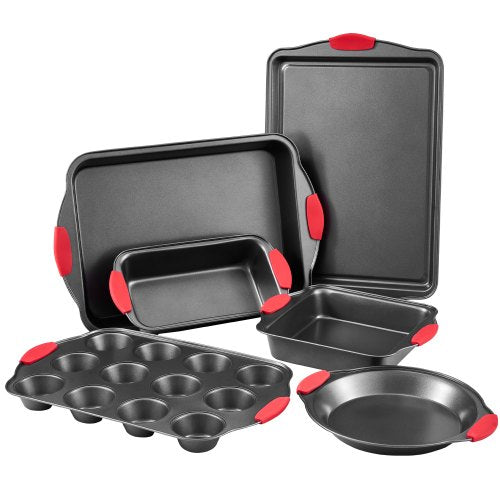 Baking Pan Set 6-Piece Nonstick Carbon Steel Bakeware Set with Silicone Handle
