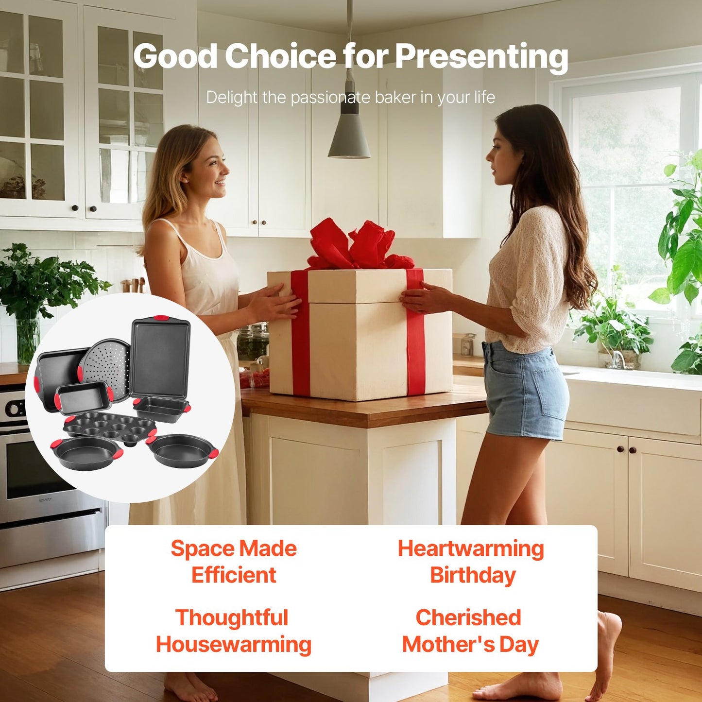 Baking tray set 8-piece nonstick carbon steel set with silicone handle