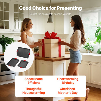 Bakplåtsset 3-delat nonstick kolstålset med silikonhandtag