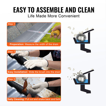 Rännborste, 30 fot total längd 4,33 tum diameter rännrengöringsverktyg, marknära rännborste Lövskydd för 5 tums rännor, enkelt rensa taklöv och skräp, 10-pack